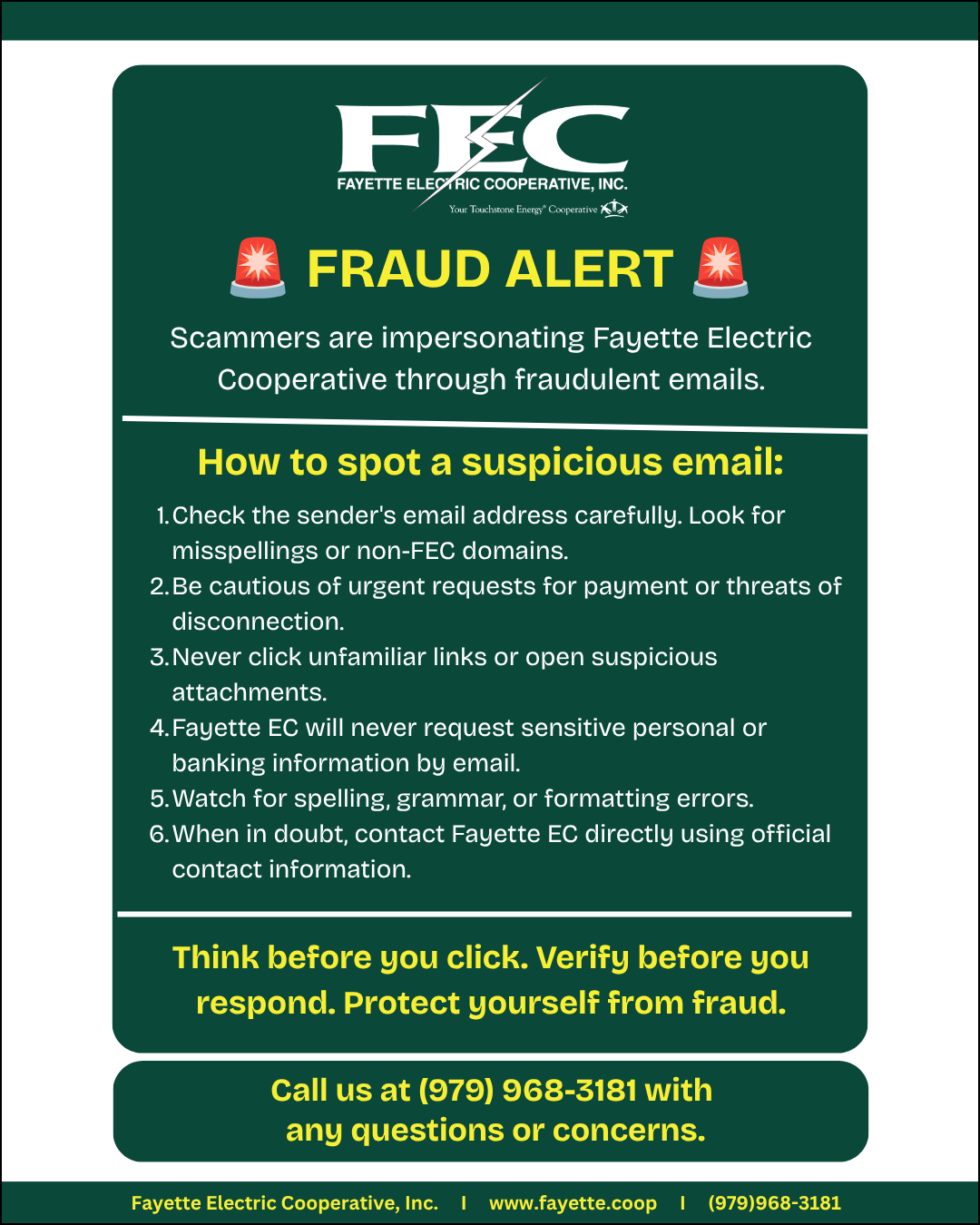 Fayette Electric Cooperative Urges Members to Be Alert for Email Scams